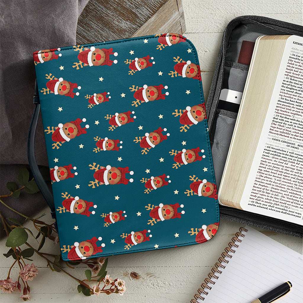 Christmas Santa Reindeer Pattern Print Leather Bible Cover