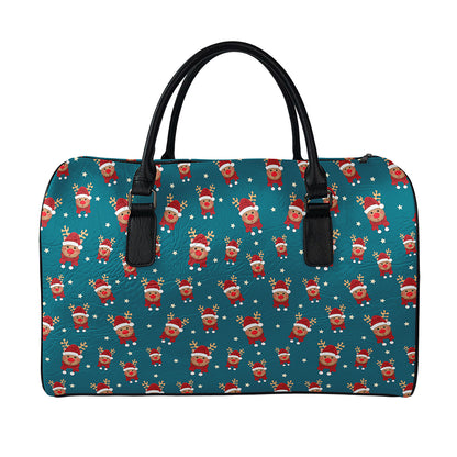 Christmas Santa Reindeer Pattern Print Leather Duffle Bag