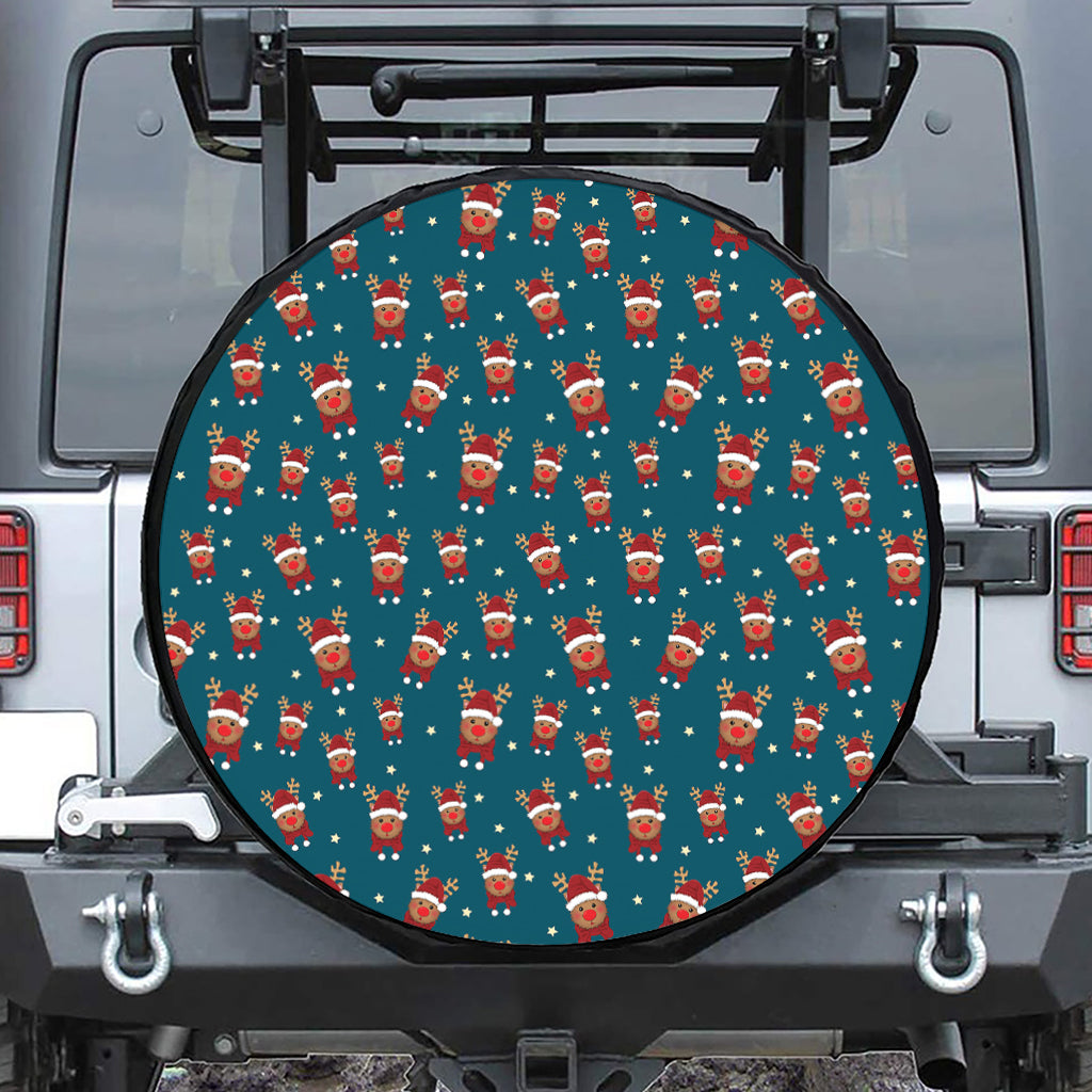 Christmas Santa Reindeer Pattern Print Leather Spare Tire Cover