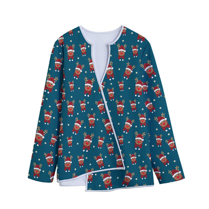Christmas Santa Reindeer Pattern Print Long Sleeve Short Coat