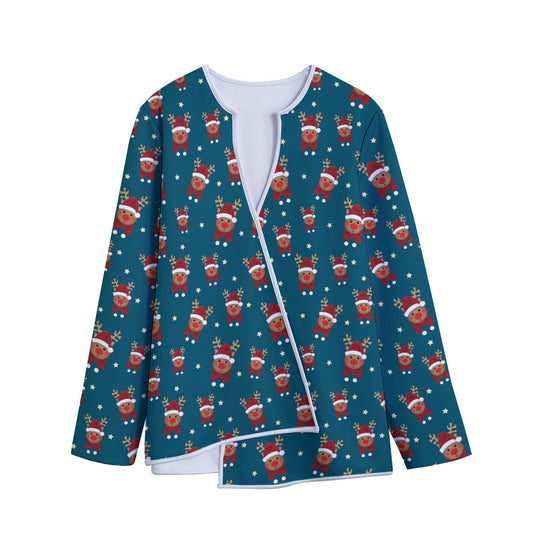 Christmas Santa Reindeer Pattern Print Long Sleeve Short Coat
