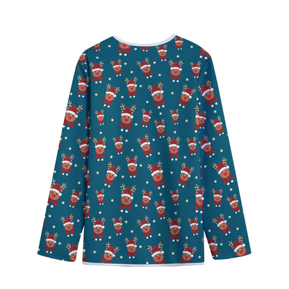 Christmas Santa Reindeer Pattern Print Long Sleeve Short Coat