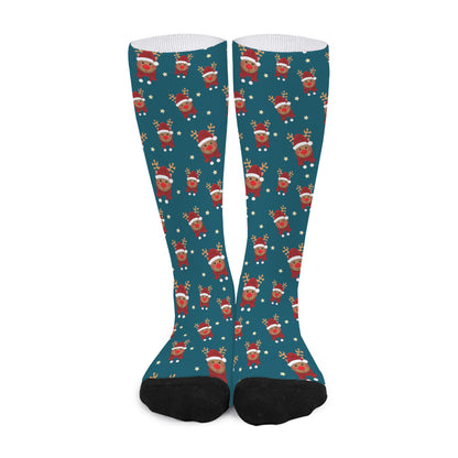 Christmas Santa Reindeer Pattern Print Long Socks