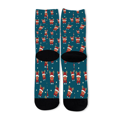 Christmas Santa Reindeer Pattern Print Long Socks
