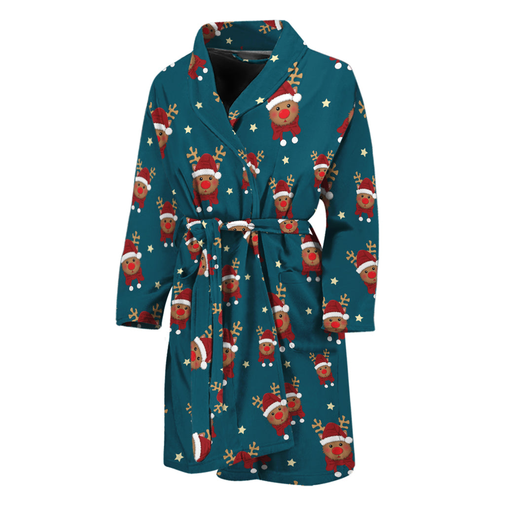 Christmas Santa Reindeer Pattern Print Men's Bathrobe