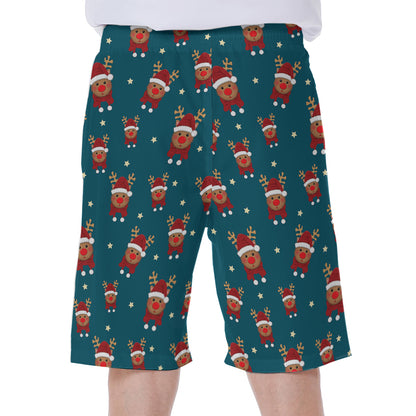 Christmas Santa Reindeer Pattern Print Men's Beach Shorts