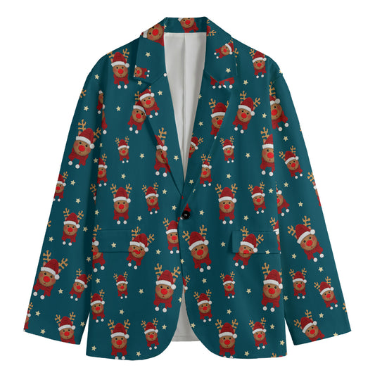 Christmas Santa Reindeer Pattern Print Men's Blazer