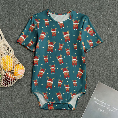 Christmas Santa Reindeer Pattern Print Men's Bodysuit