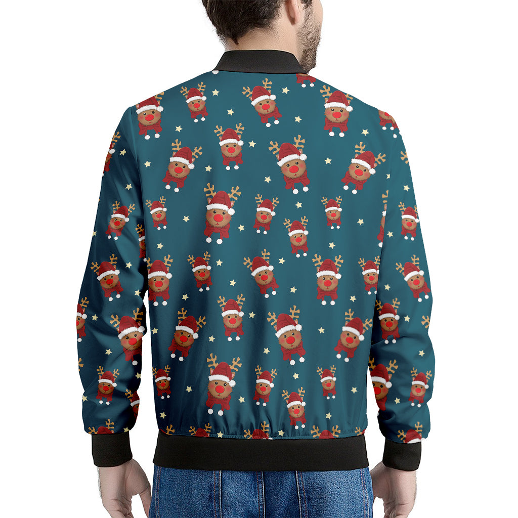 Christmas Santa Reindeer Pattern Print Men's Bomber Jacket