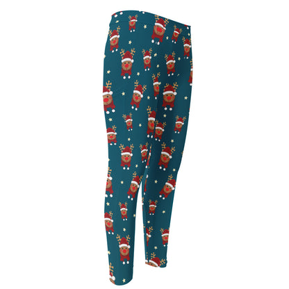 Christmas Santa Reindeer Pattern Print Men's Compression Pants