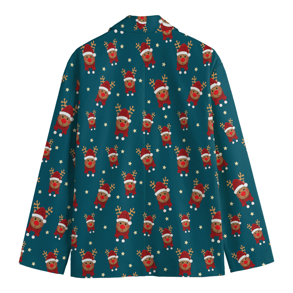 Christmas Santa Reindeer Pattern Print Men's Cotton Blazer