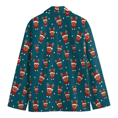 Christmas Santa Reindeer Pattern Print Men's Cotton Blazer