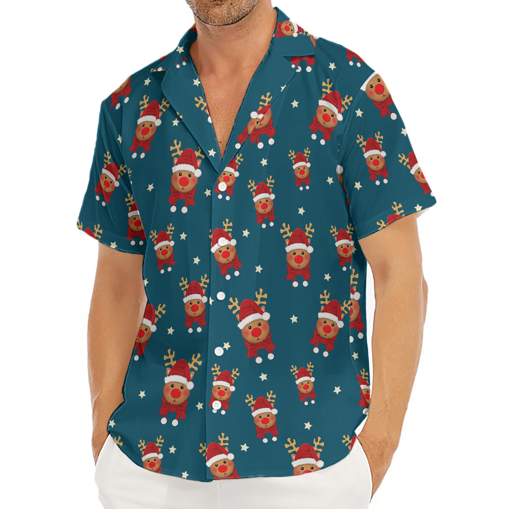 Christmas Santa Reindeer Pattern Print Men's Deep V-Neck Shirt