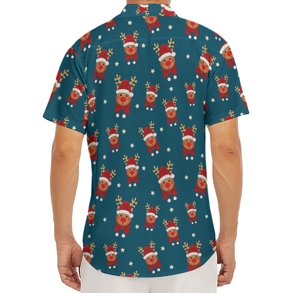 Christmas Santa Reindeer Pattern Print Men's Deep V-Neck Shirt