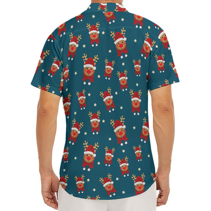Christmas Santa Reindeer Pattern Print Men's Deep V-Neck Shirt