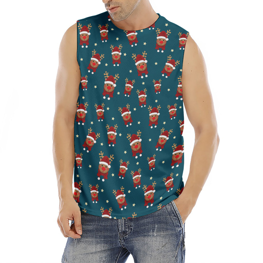 Christmas Santa Reindeer Pattern Print Men's Fitness Tank Top