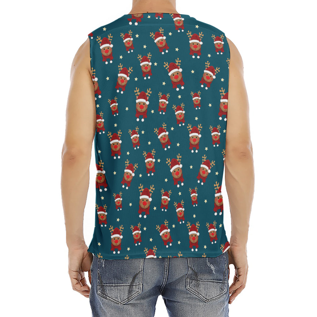 Christmas Santa Reindeer Pattern Print Men's Fitness Tank Top