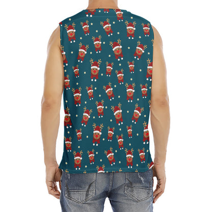 Christmas Santa Reindeer Pattern Print Men's Fitness Tank Top