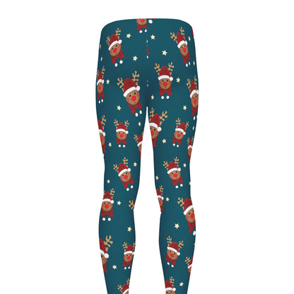 Christmas Santa Reindeer Pattern Print Men's leggings