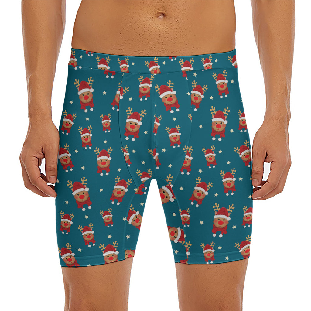 Christmas Santa Reindeer Pattern Print Men's Long Boxer Briefs