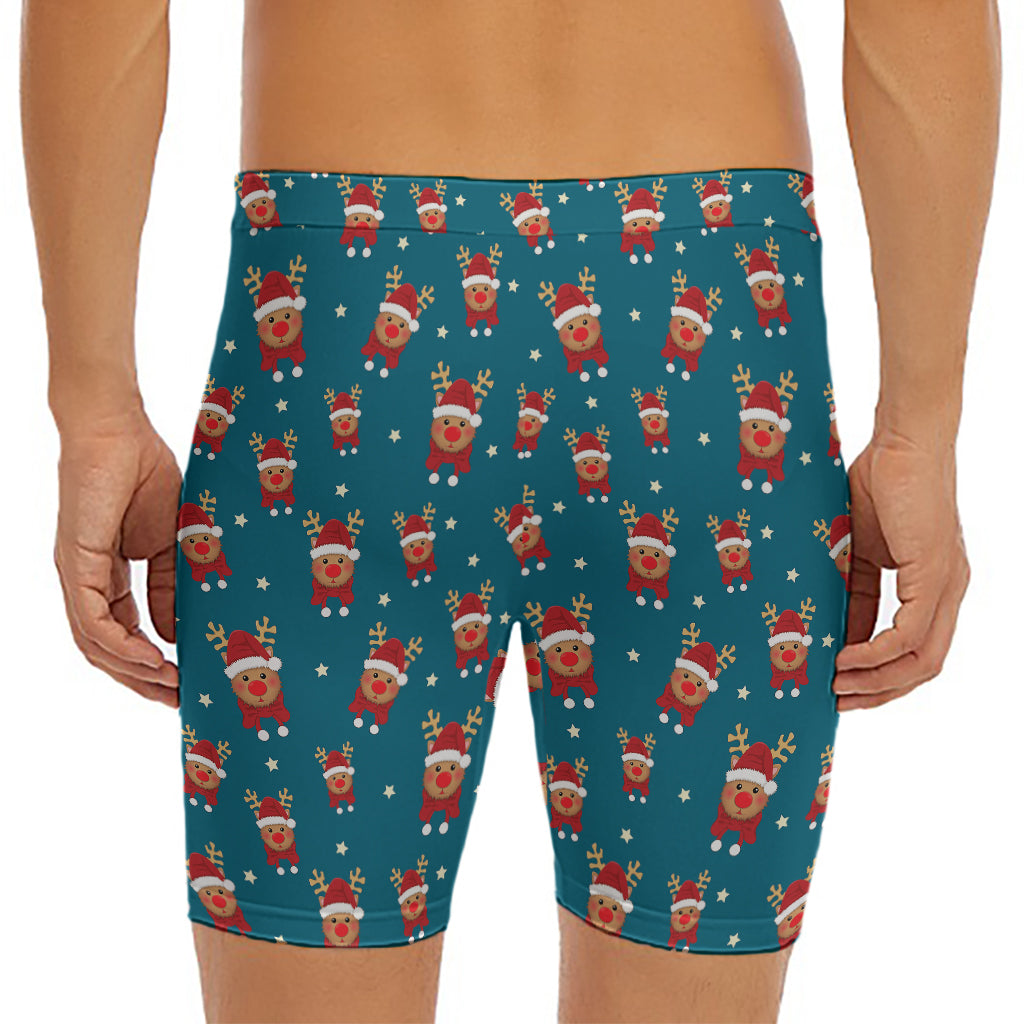 Christmas Santa Reindeer Pattern Print Men's Long Boxer Briefs