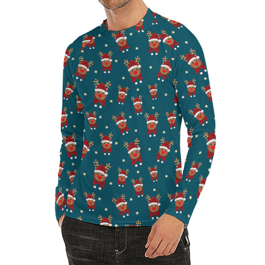 Christmas Santa Reindeer Pattern Print Men's Long Sleeve Rash Guard