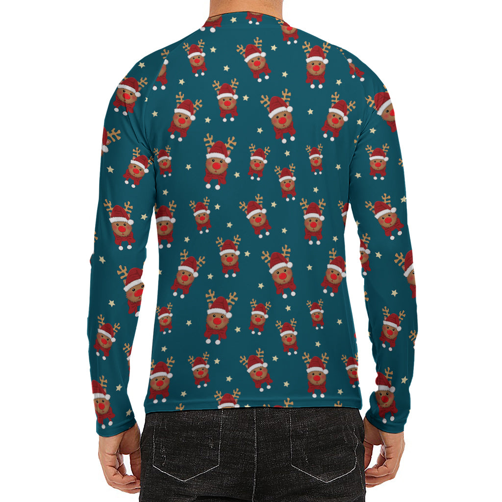 Christmas Santa Reindeer Pattern Print Men's Long Sleeve Rash Guard
