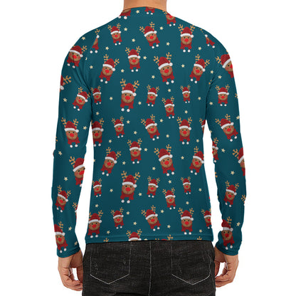 Christmas Santa Reindeer Pattern Print Men's Long Sleeve Rash Guard
