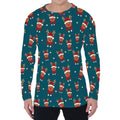 Christmas Santa Reindeer Pattern Print Men's Long Sleeve T-Shirt