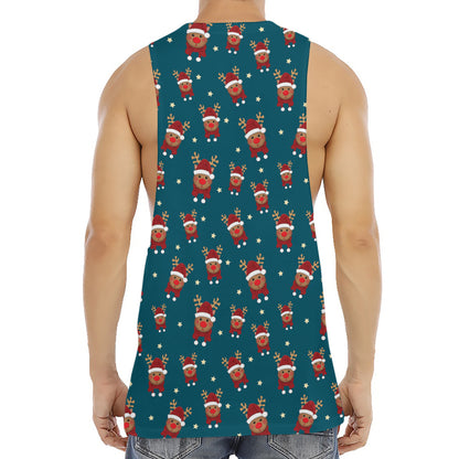 Christmas Santa Reindeer Pattern Print Men's Muscle Tank Top