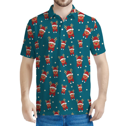 Christmas Santa Reindeer Pattern Print Men's Polo Shirt