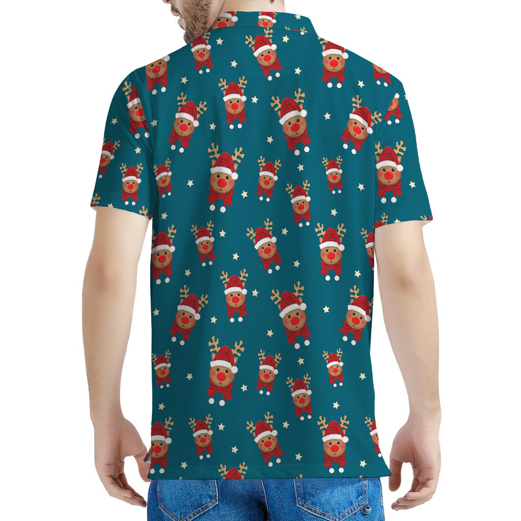 Christmas Santa Reindeer Pattern Print Men's Polo Shirt