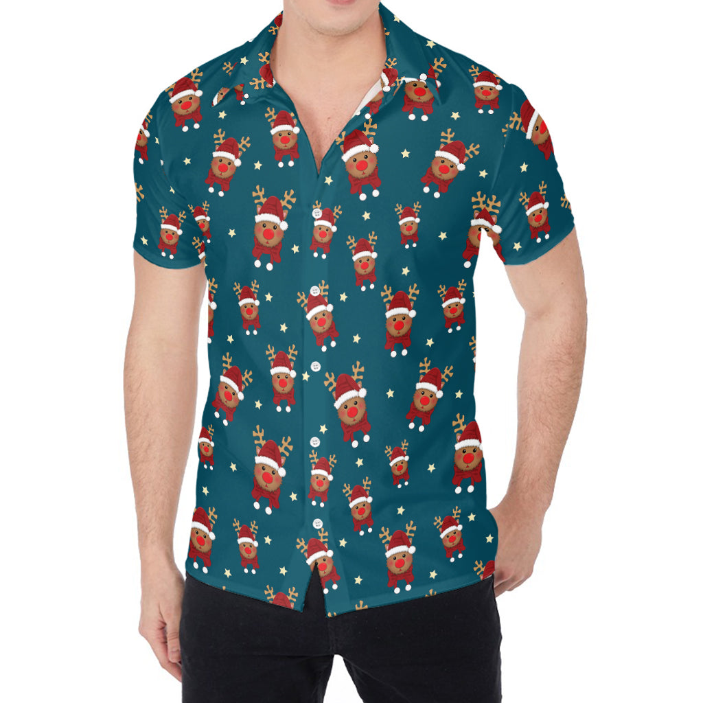 Christmas Santa Reindeer Pattern Print Men's Shirt