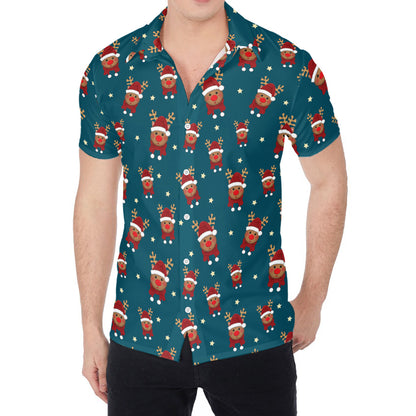 Christmas Santa Reindeer Pattern Print Men's Shirt