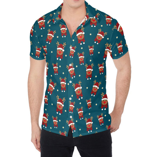 Christmas Santa Reindeer Pattern Print Men's Shirt