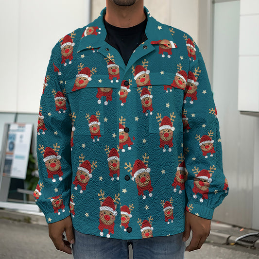 Christmas Santa Reindeer Pattern Print Men's Shirt Jacket