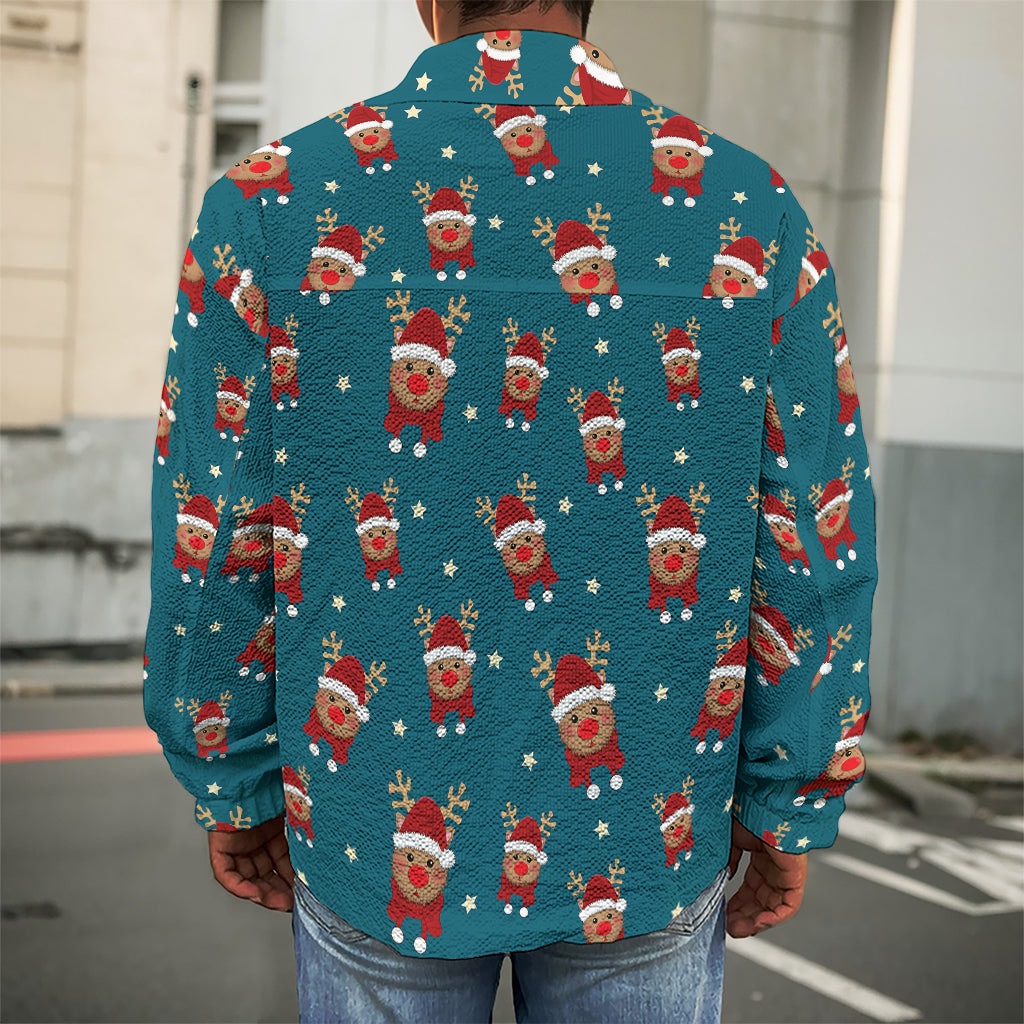 Christmas Santa Reindeer Pattern Print Men's Shirt Jacket