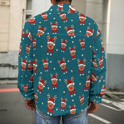 Christmas Santa Reindeer Pattern Print Men's Shirt Jacket