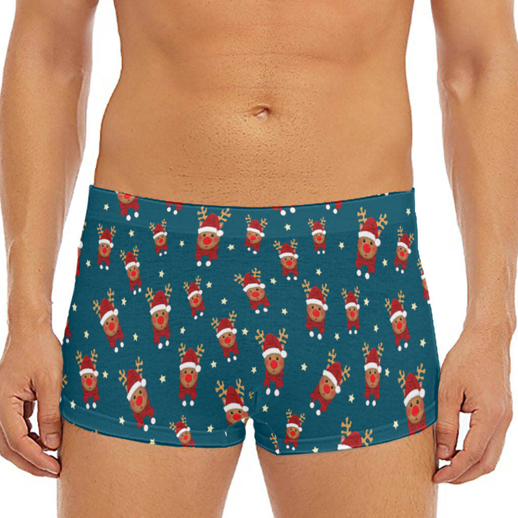 Christmas Santa Reindeer Pattern Print Men's Short Boxer Briefs