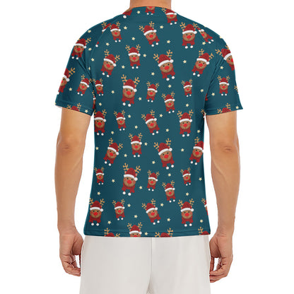 Christmas Santa Reindeer Pattern Print Men's Short Sleeve Rash Guard