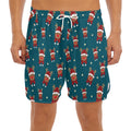 Christmas Santa Reindeer Pattern Print Men's Split Running Shorts