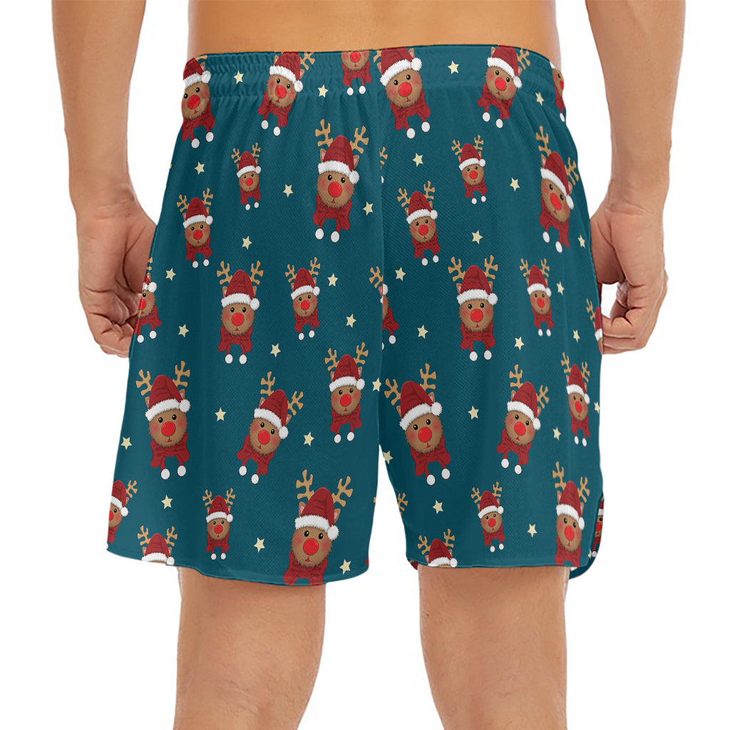 Christmas Santa Reindeer Pattern Print Men's Split Running Shorts