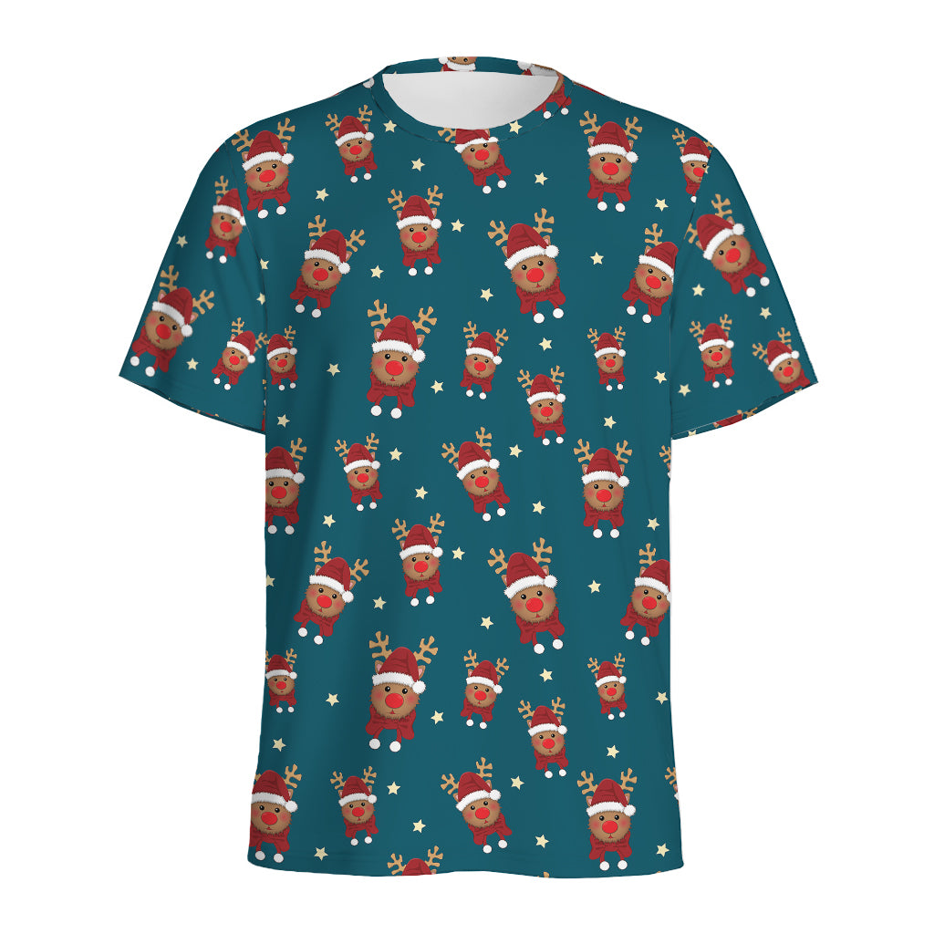 Christmas Santa Reindeer Pattern Print Men's Sports T-Shirt