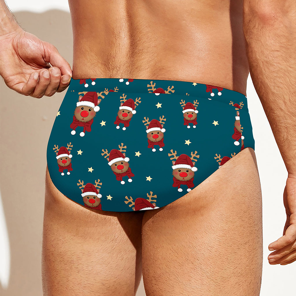 Christmas Santa Reindeer Pattern Print Men's Swim Briefs