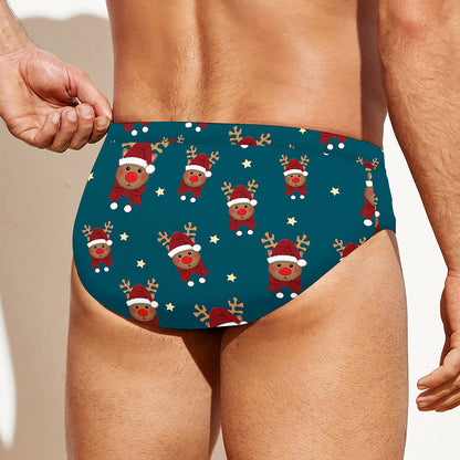 Christmas Santa Reindeer Pattern Print Men's Swim Briefs