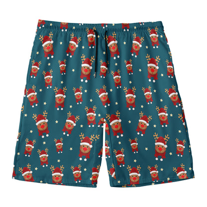 Christmas Santa Reindeer Pattern Print Men's Swim Trunks