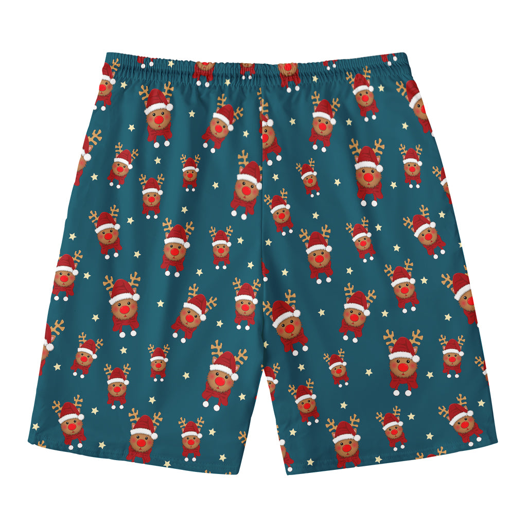 Christmas Santa Reindeer Pattern Print Men's Swim Trunks