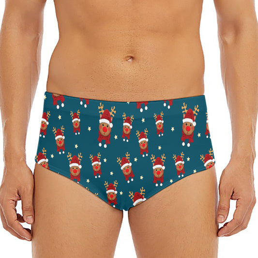 Christmas Santa Reindeer Pattern Print Men's Triangle Swim Briefs