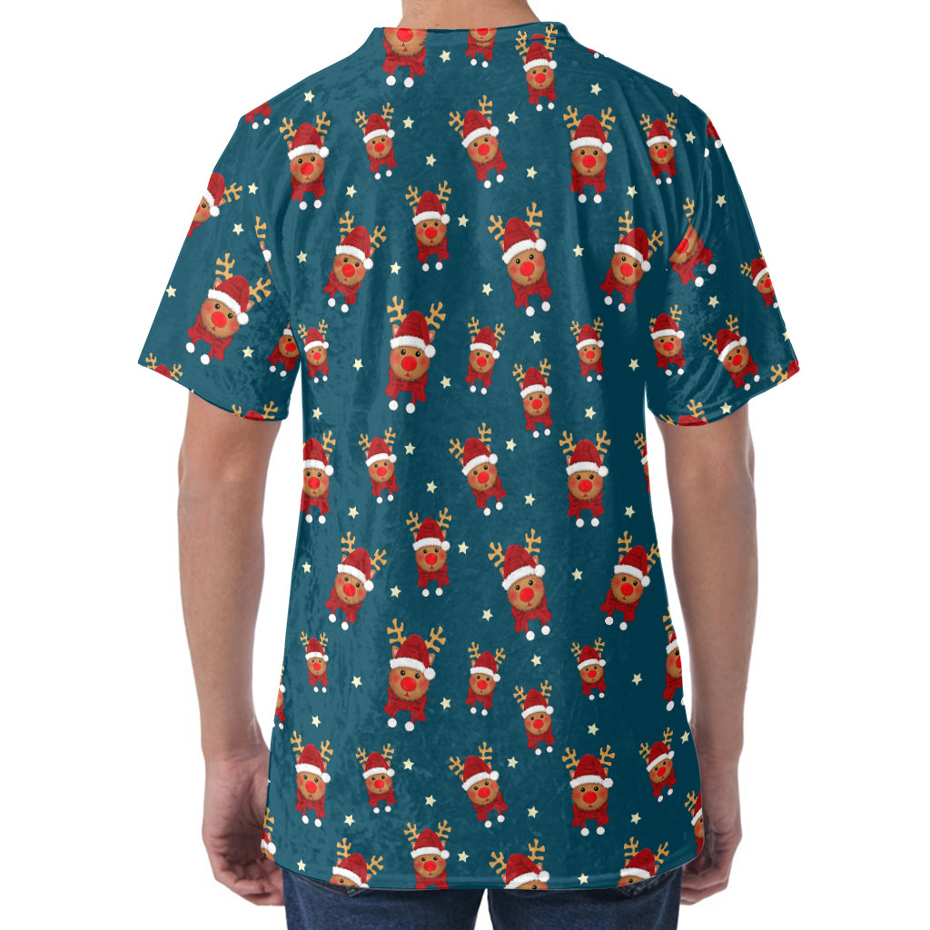 Christmas Santa Reindeer Pattern Print Men's Velvet T-Shirt