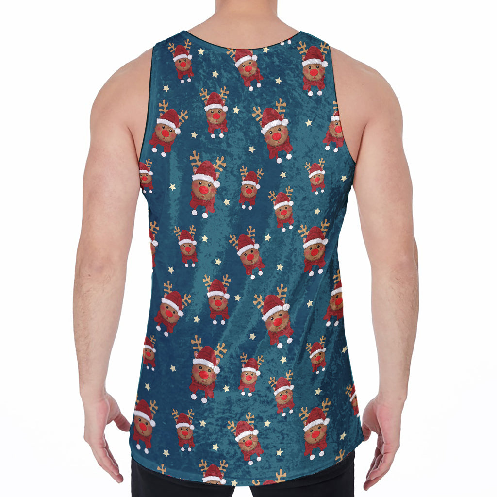 Christmas Santa Reindeer Pattern Print Men's Velvet Tank Top